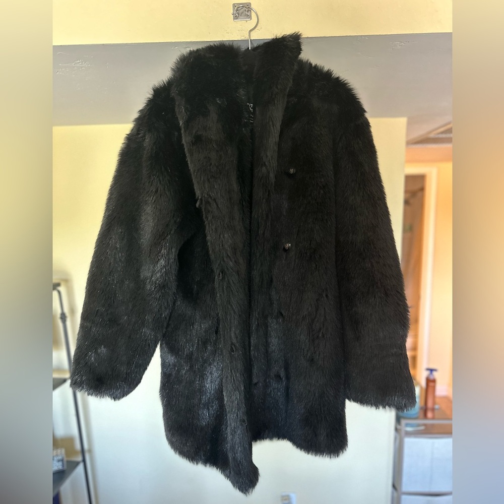 Men’s Black Faux Fur Coat- Spirit Hood